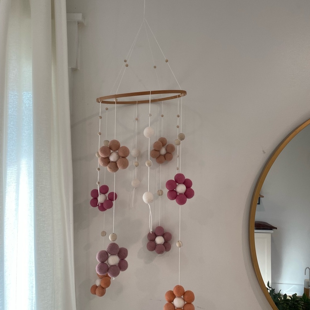 Floral Hanging Mobile with Pink and Cream Accents